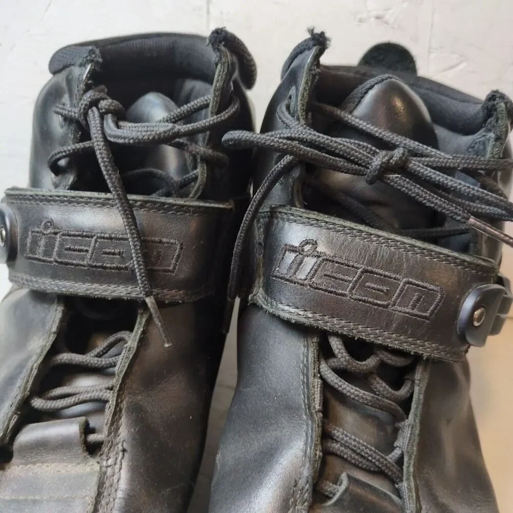 ICON Superduty 4 Black Leather Motorcycle Riding Boots Men’s Size 14 Footpeg